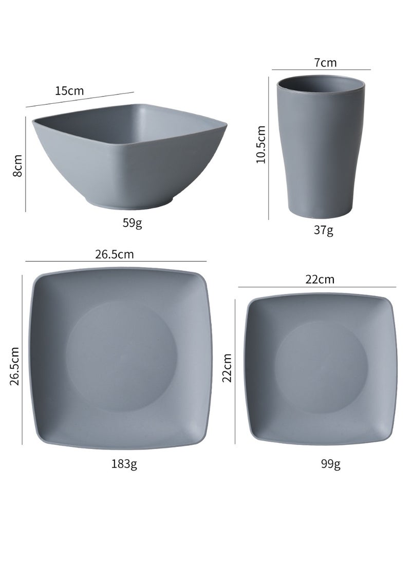 16-Piece Plastic Tableware Set, Including Plates, Bowls, And Cups For 4 People, Square Plates And Salad Bowls, Perfect For Home Use And As A Gift - Image 2